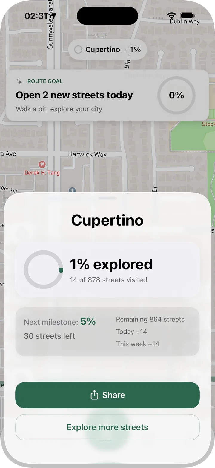 City exploration progress in Streets