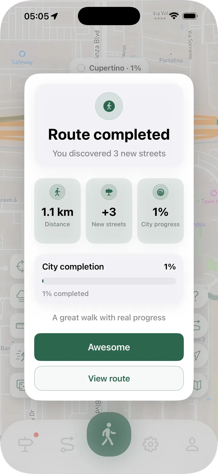 Completed route summary
