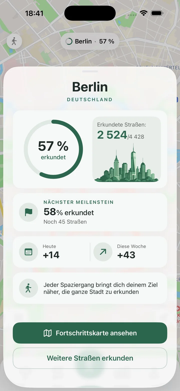 Stadtfortschritt und verbleibende Straßen in Streets