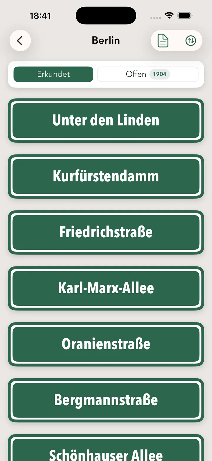 Mit Streets erkundete Straßen