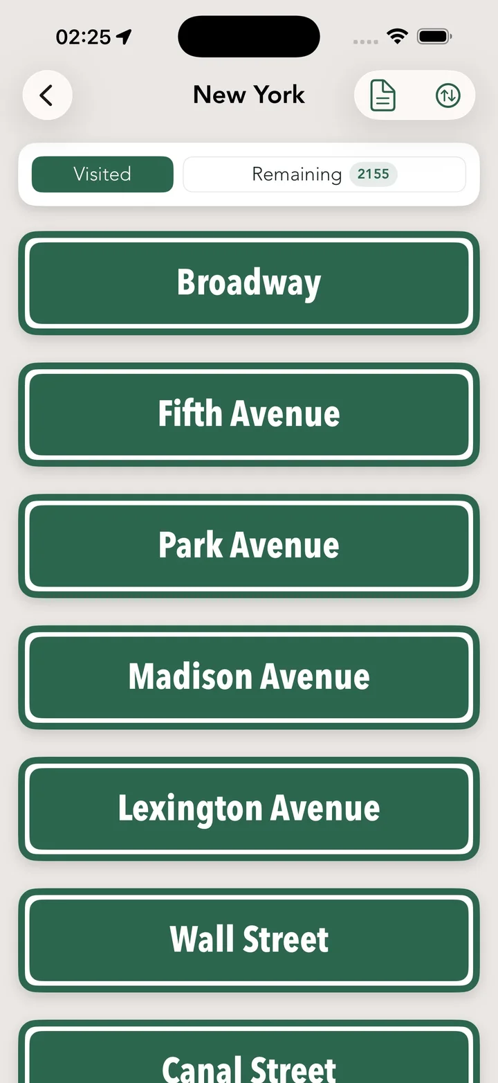 Visited and remaining streets list