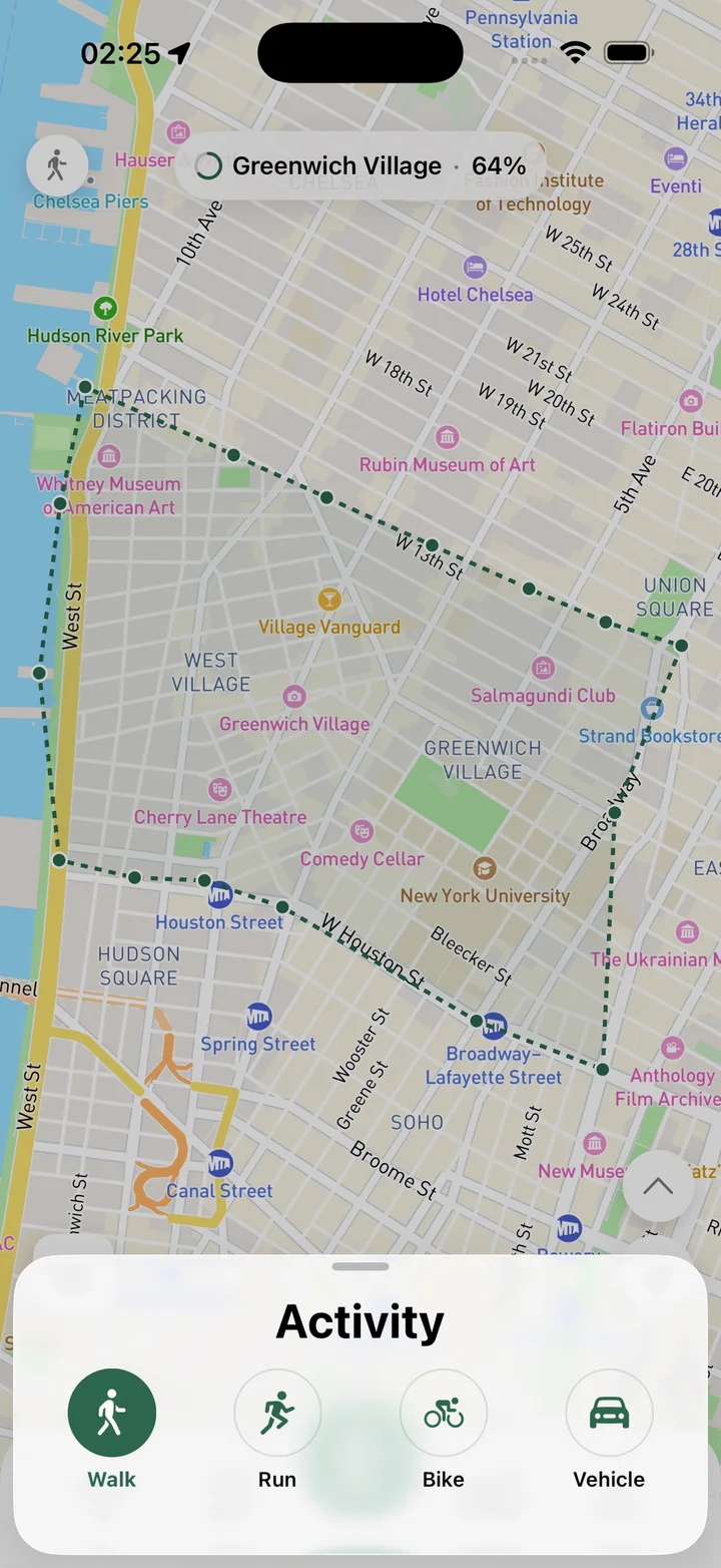 Walk, Run, Bike, and Vehicle activity modes