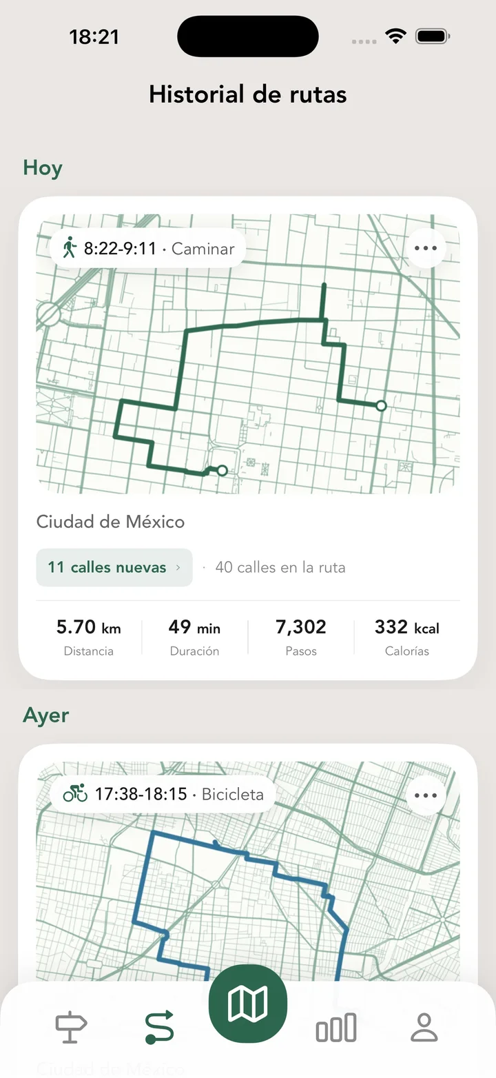 Historial de rutas