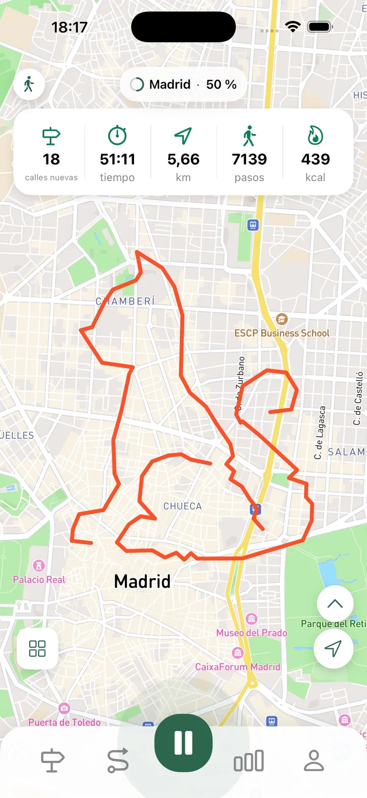 Registro GPS de una ruta activa