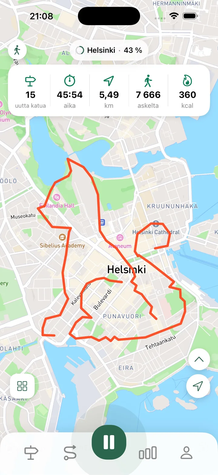 Seuraa kävelyjä, juoksuja ja pyöräilyjä