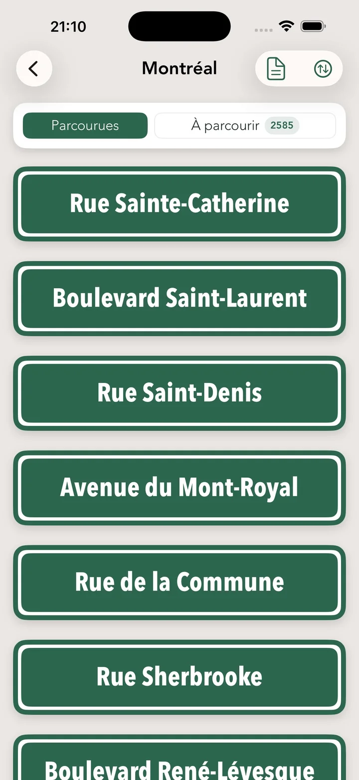 Rues parcourues