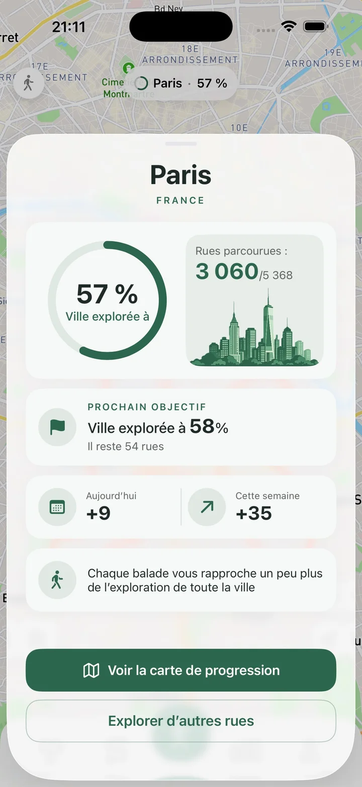Progression dans la ville et rues restantes dans Streets