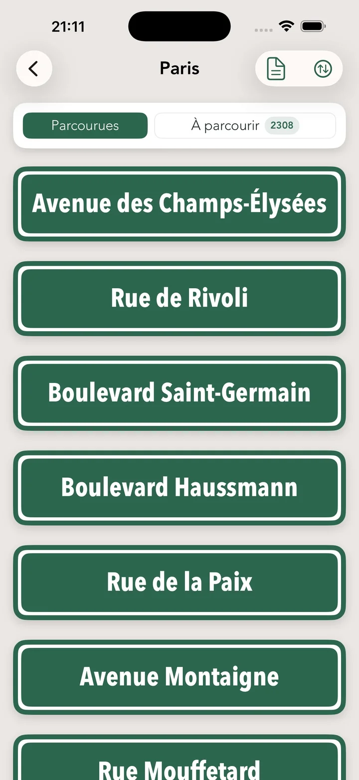 Rues parcourues avec Streets