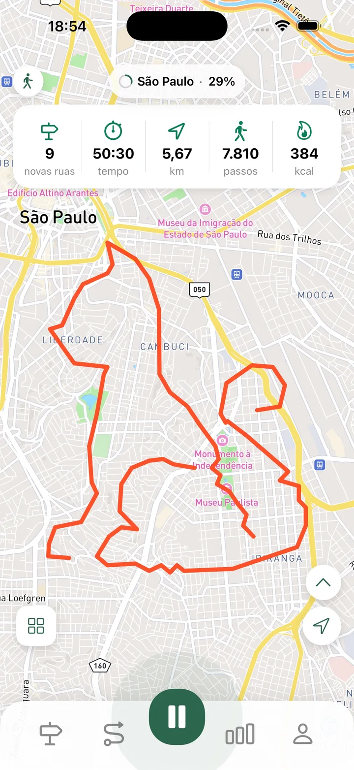 Registro GPS de uma rota ativa