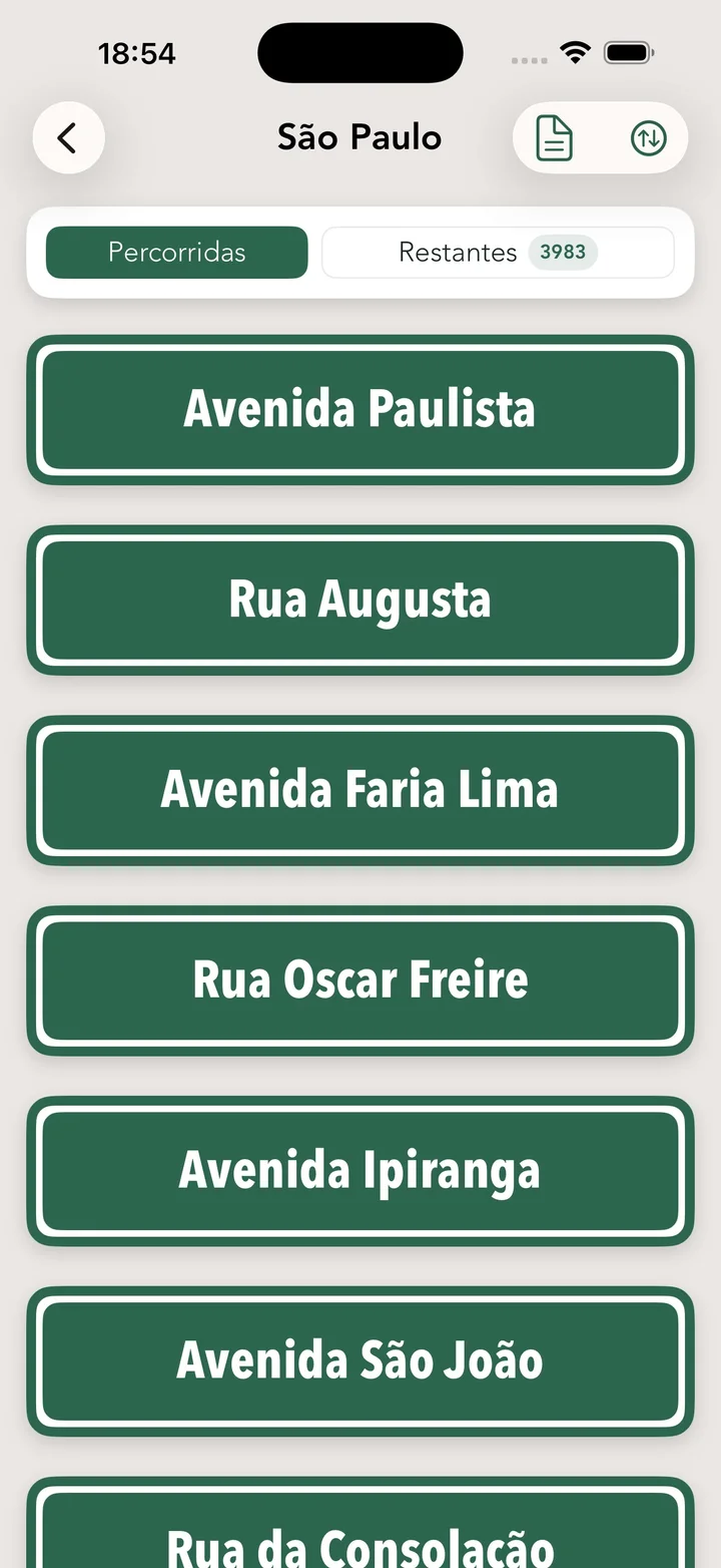 Ruas percorridas com o Streets