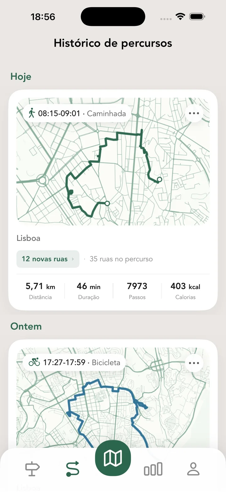 Histórico de percursos